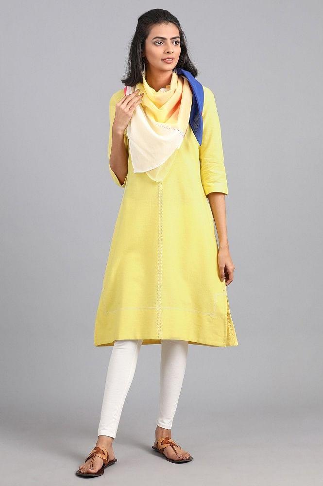 Yellow Mandarin Neck Solid kurta - wforwoman