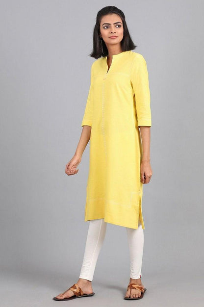 Yellow Mandarin Neck Solid kurta - wforwoman