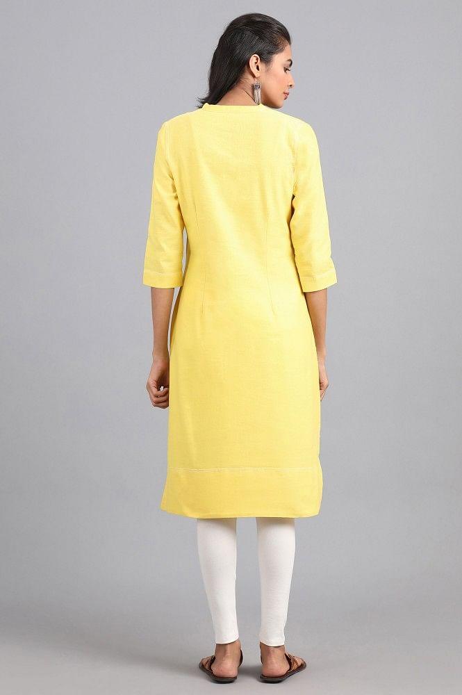 Yellow Mandarin Neck Solid kurta - wforwoman