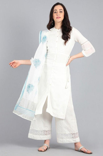 White Mandarin Neck Solid kurta - wforwoman