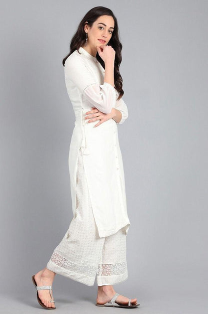 White Mandarin Neck Solid kurta - wforwoman