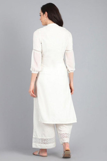 White Mandarin Neck Solid kurta - wforwoman