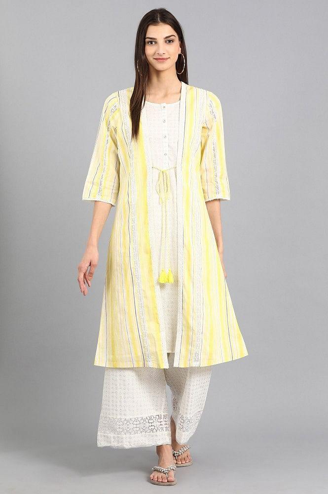 Yellow Open Front Printed kurta - wforwoman