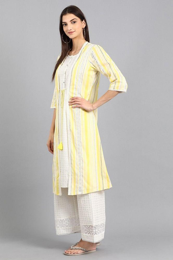 Yellow Open Front Printed kurta - wforwoman