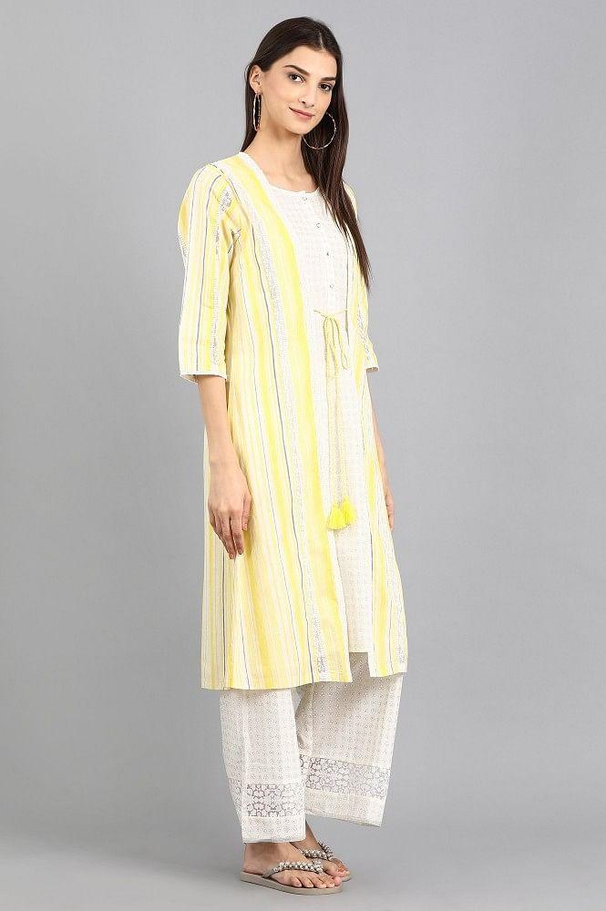 Yellow Open Front Printed kurta - wforwoman