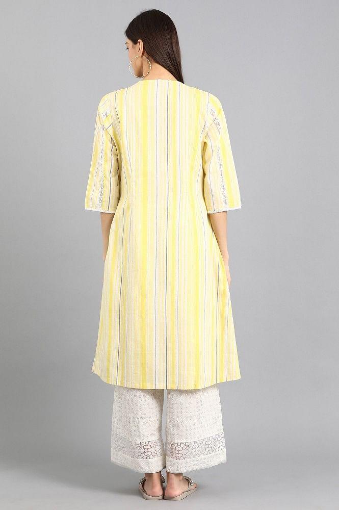 Yellow Open Front Printed kurta - wforwoman