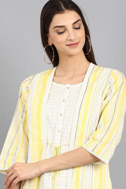 Yellow Open Front Printed kurta - wforwoman