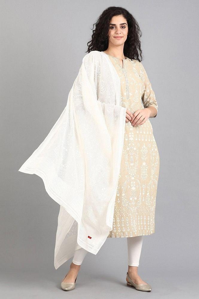 Beige Round Neck Printed kurta - wforwoman