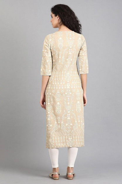 Beige Round Neck Printed kurta - wforwoman