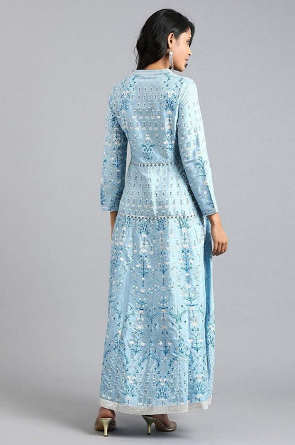 Blue Mandarin Neck Printed kurta - wforwoman