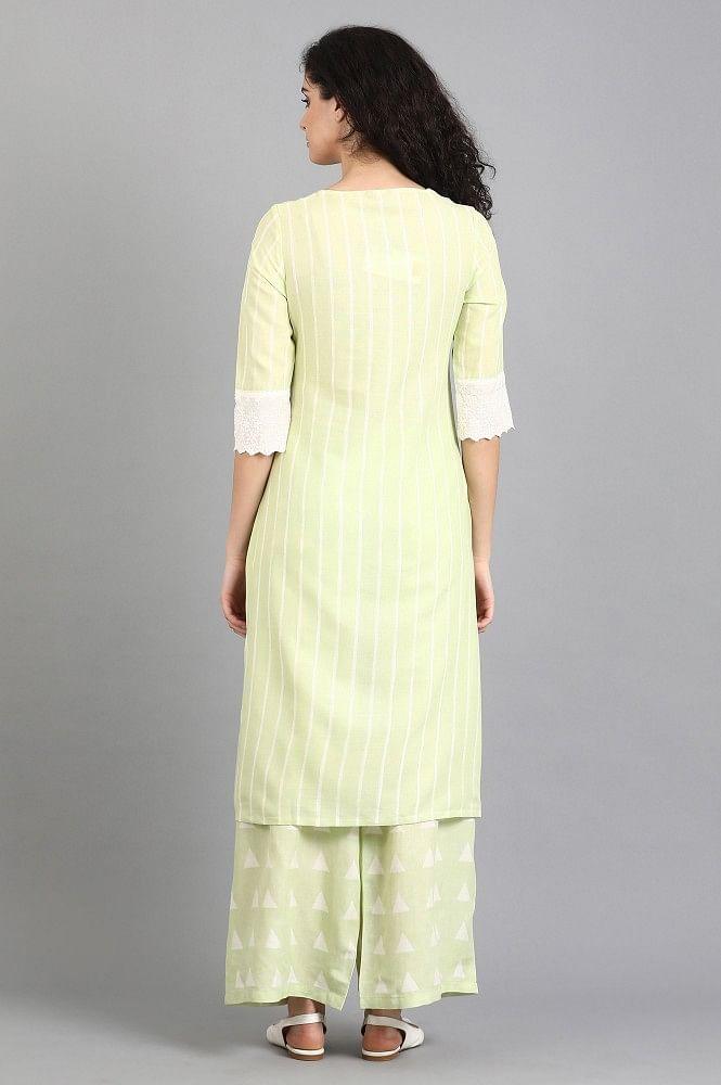 Green Round Neck Printed kurta - wforwoman