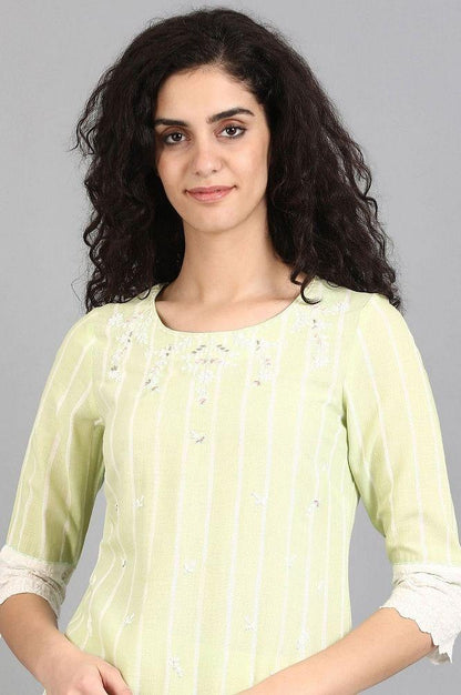 Green Round Neck Printed kurta - wforwoman