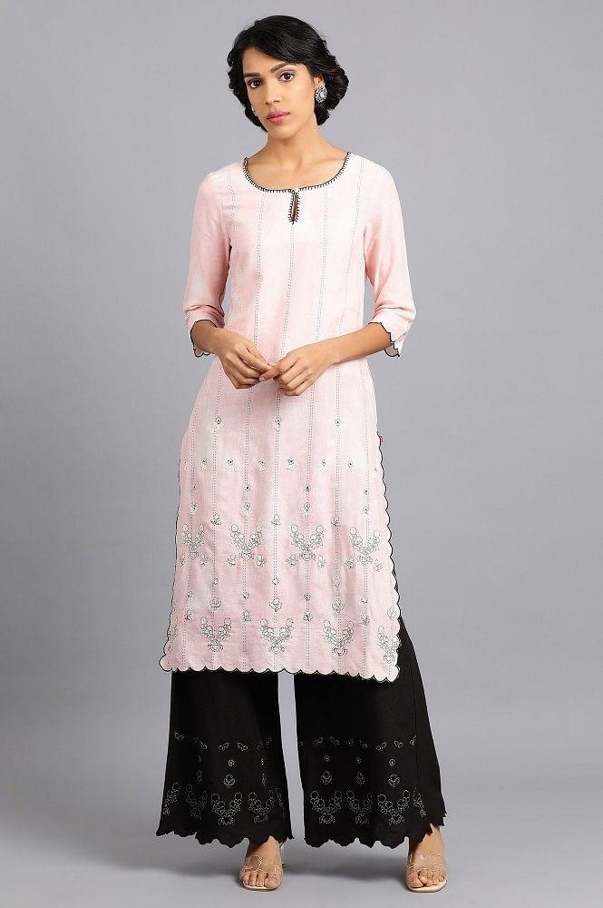 Pink Round Neck Printed kurta - wforwoman