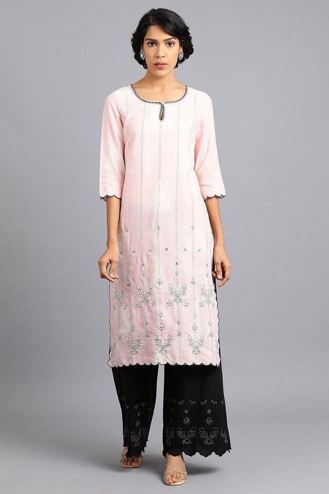 Pink Round Neck Printed kurta - wforwoman