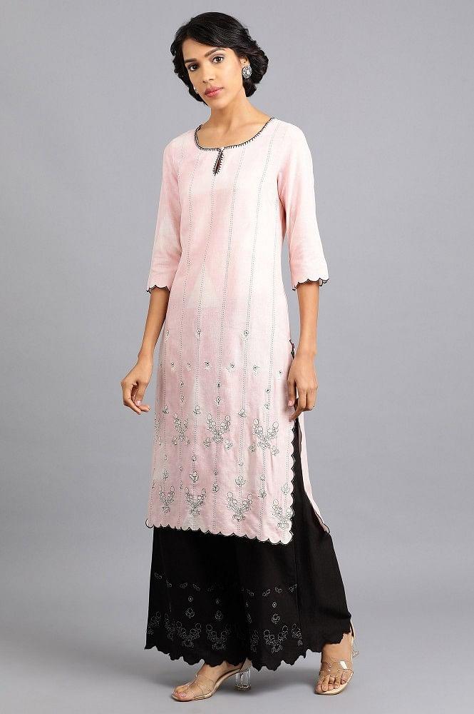 Pink Round Neck Printed kurta - wforwoman