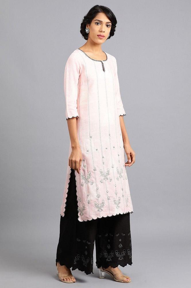 Pink Round Neck Printed kurta - wforwoman