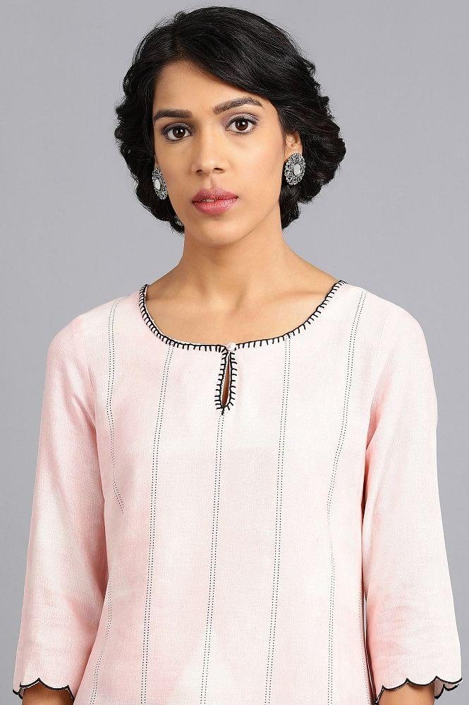 Pink Round Neck Printed kurta - wforwoman