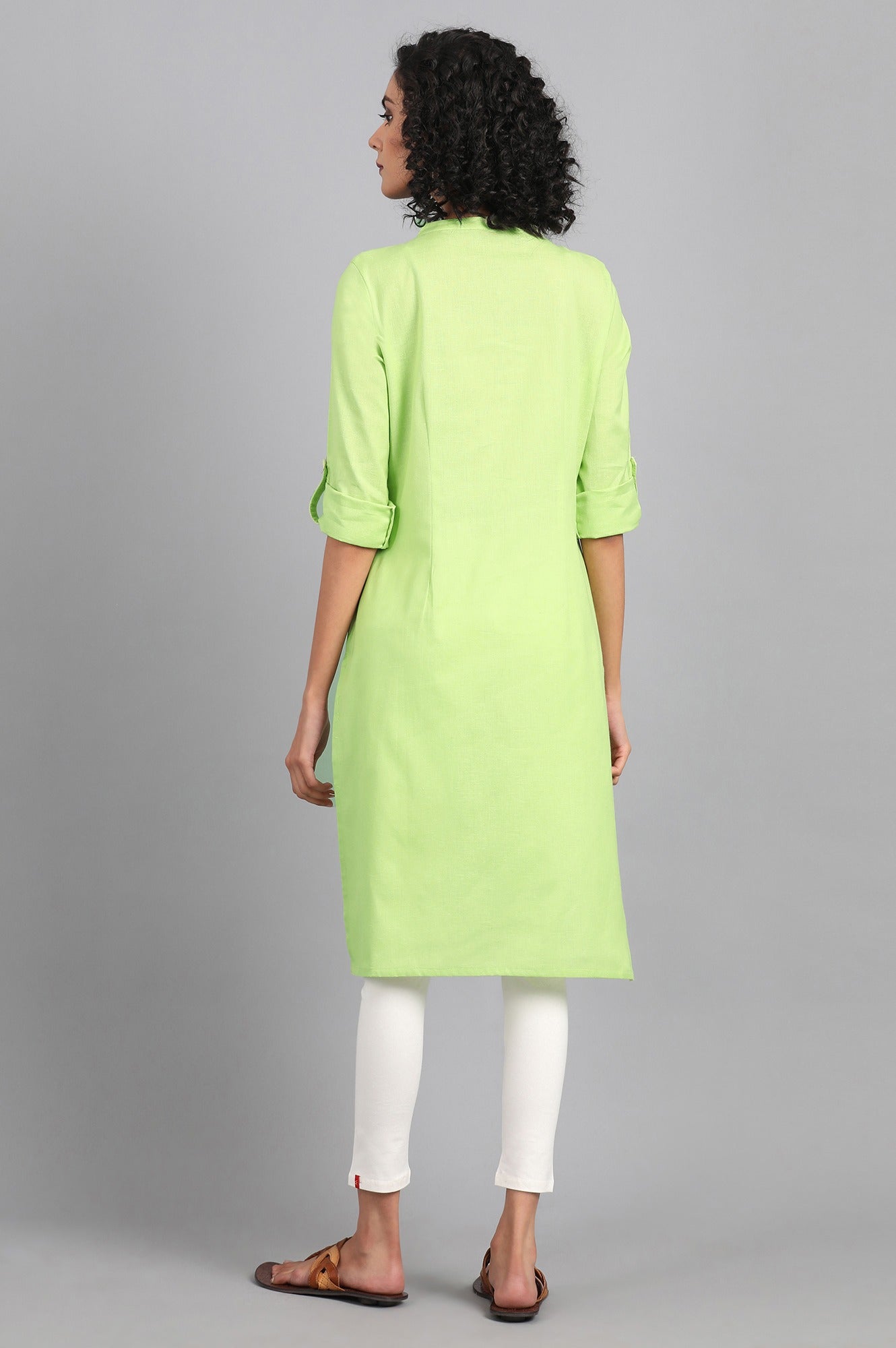 Lime Green Mandarin Neck Solid kurta