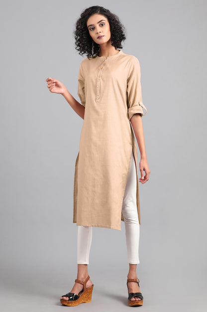 Beige Mandarin Neck Solid kurta