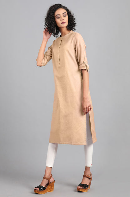 Beige Mandarin Neck Solid kurta