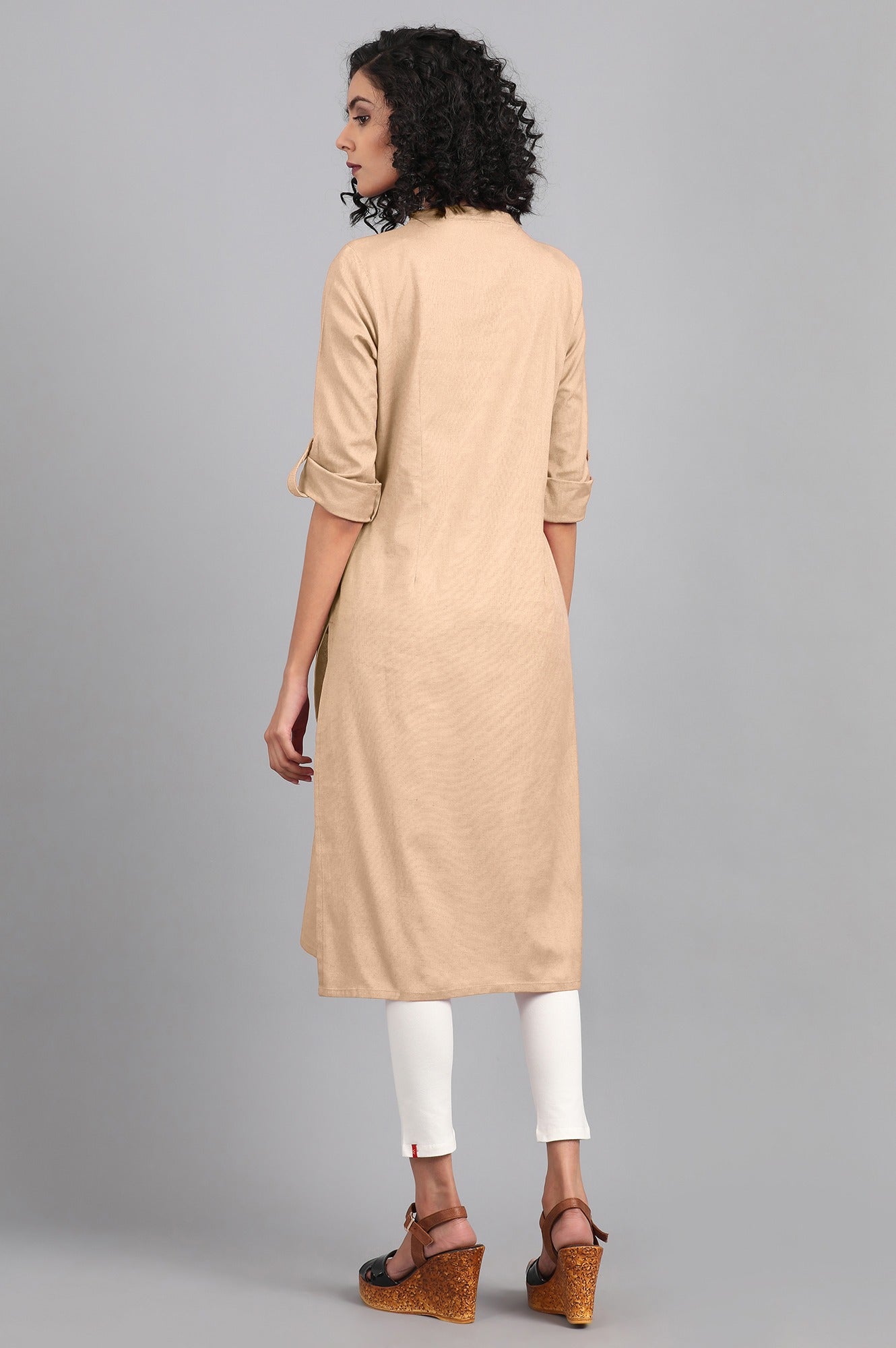 Beige Mandarin Neck Solid kurta