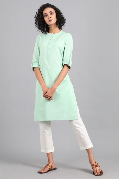 Green Mandarin Neck Solid kurta