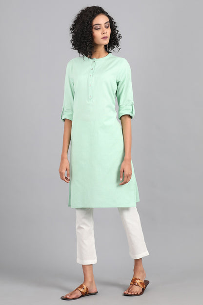 Green Mandarin Neck Solid kurta