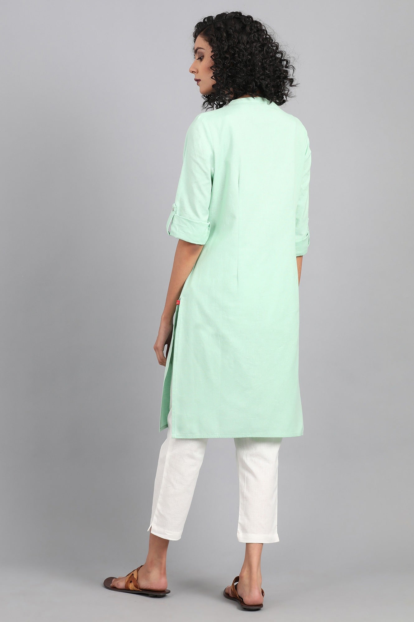 Green Mandarin Neck Solid kurta