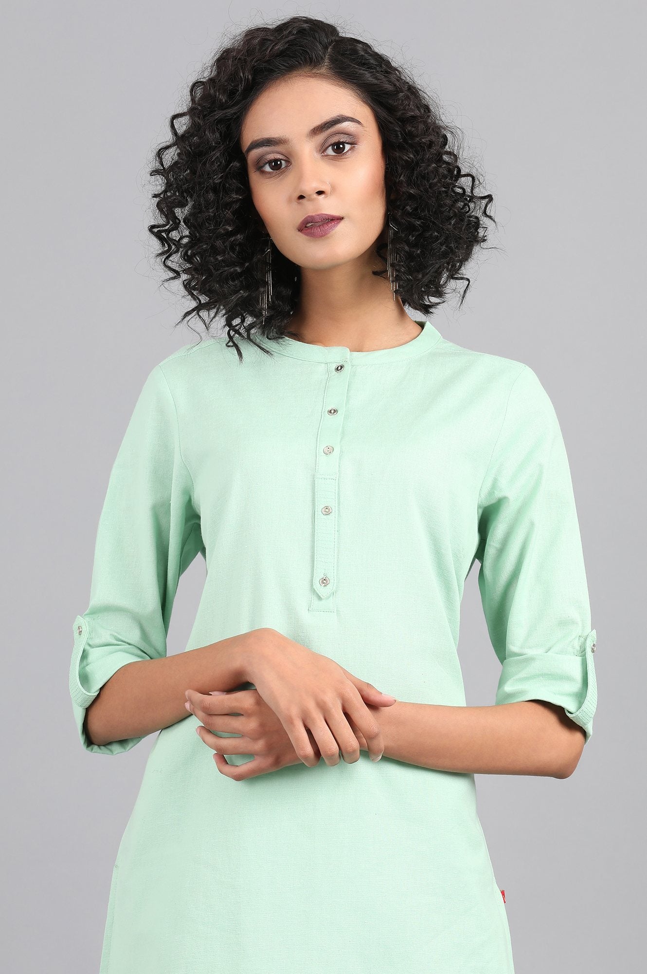 Green Mandarin Neck Solid kurta