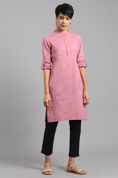 Mauve Mandarin Neck Solid kurta