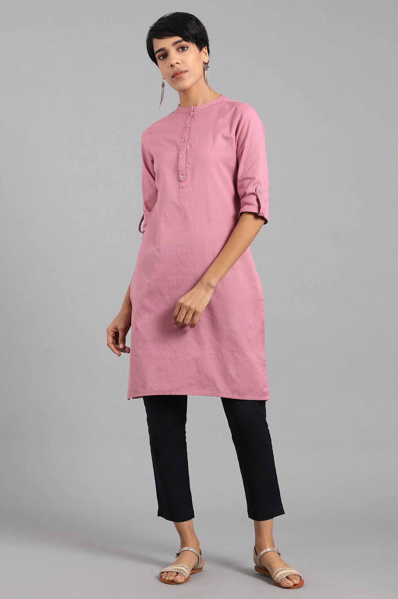 Mauve Mandarin Neck Solid kurta