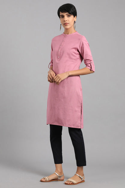 Mauve Mandarin Neck Solid kurta