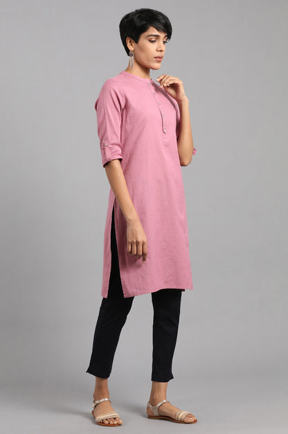 Mauve Mandarin Neck Solid kurta