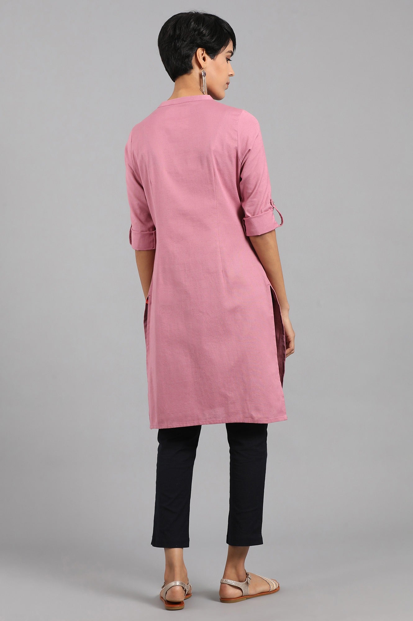 Mauve Mandarin Neck Solid kurta