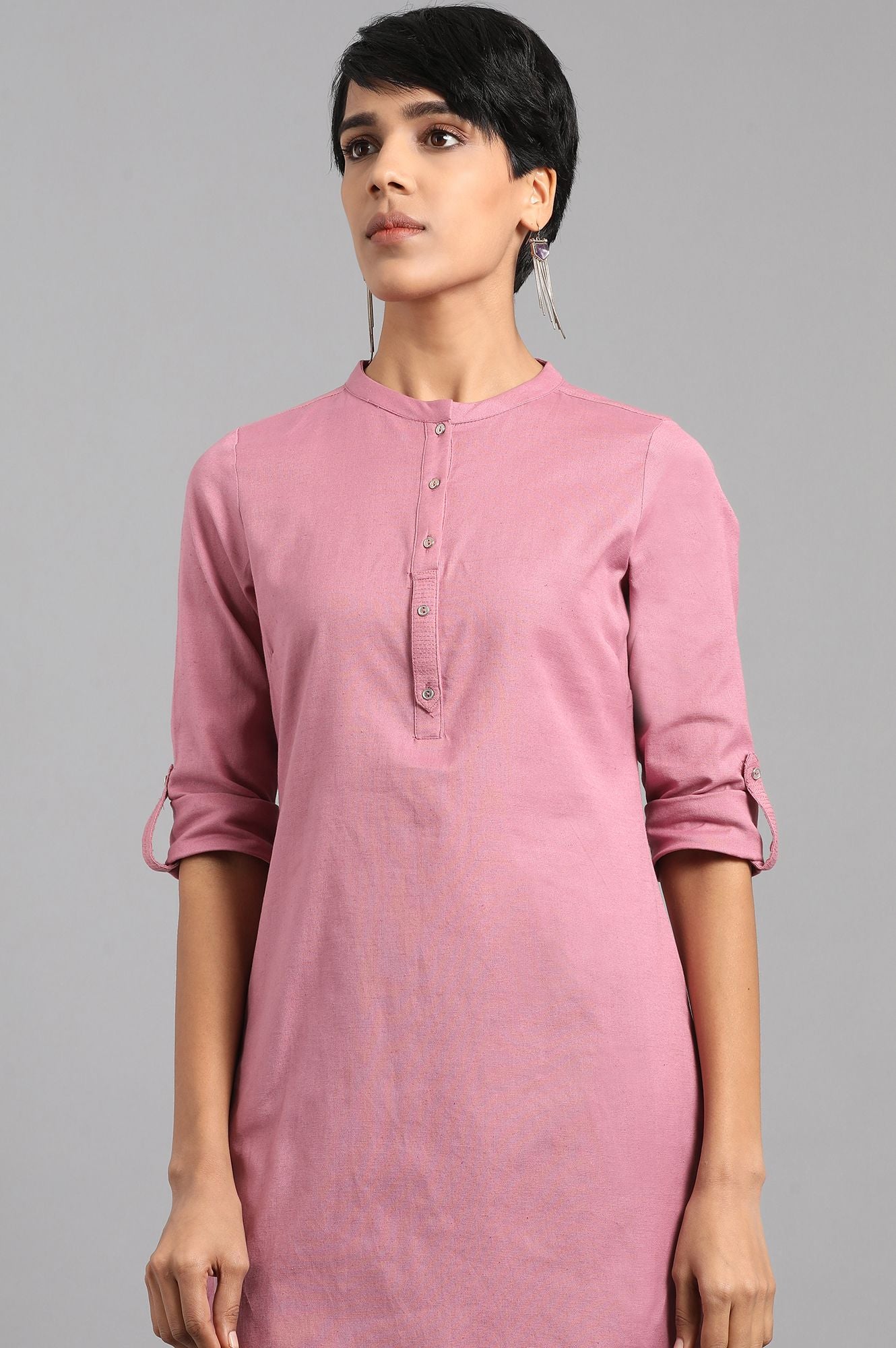 Mauve Mandarin Neck Solid kurta