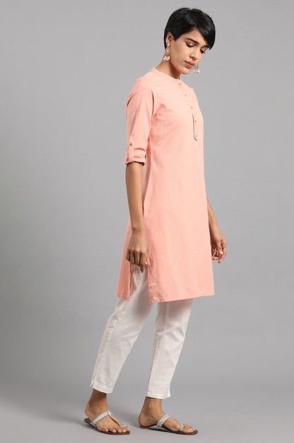 Peach Mandarin Neck Solid kurta