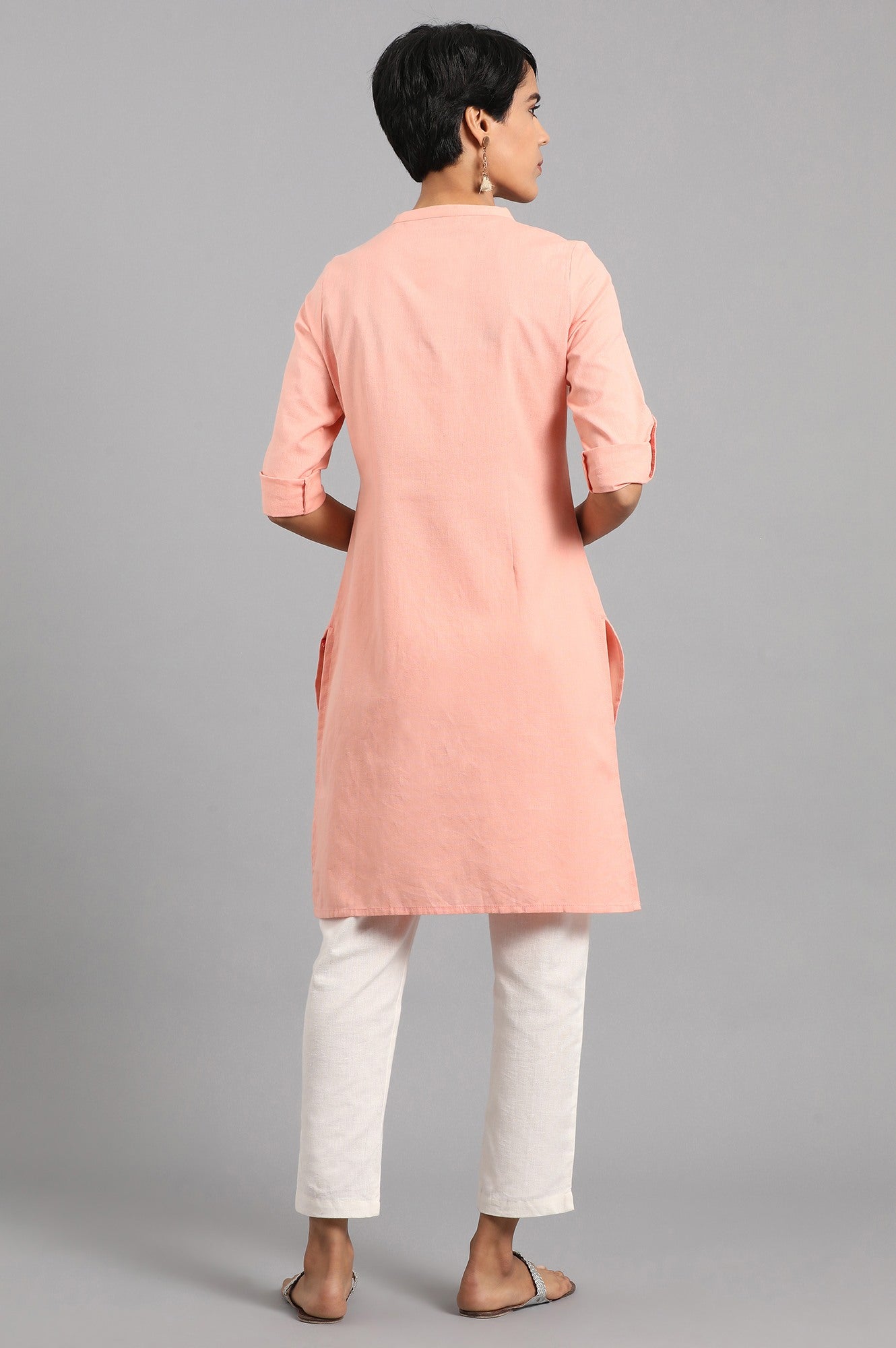 Peach Mandarin Neck Solid kurta