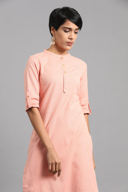 Peach Mandarin Neck Solid kurta