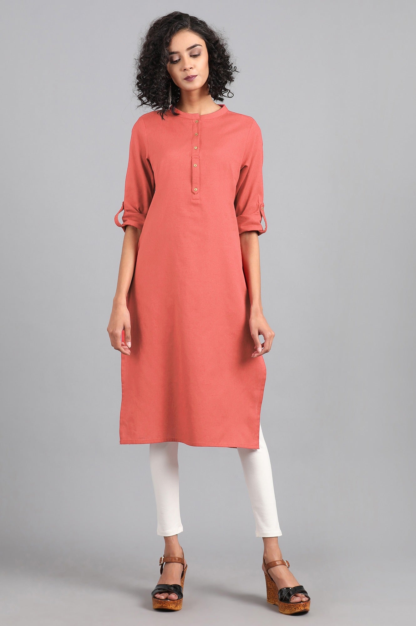 Coral Mandarin Neck Solid kurta