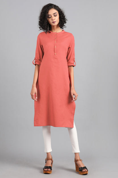 Coral Mandarin Neck Solid kurta