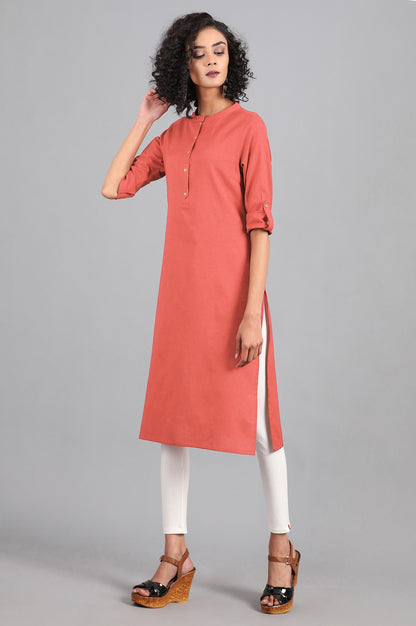 Coral Mandarin Neck Solid kurta