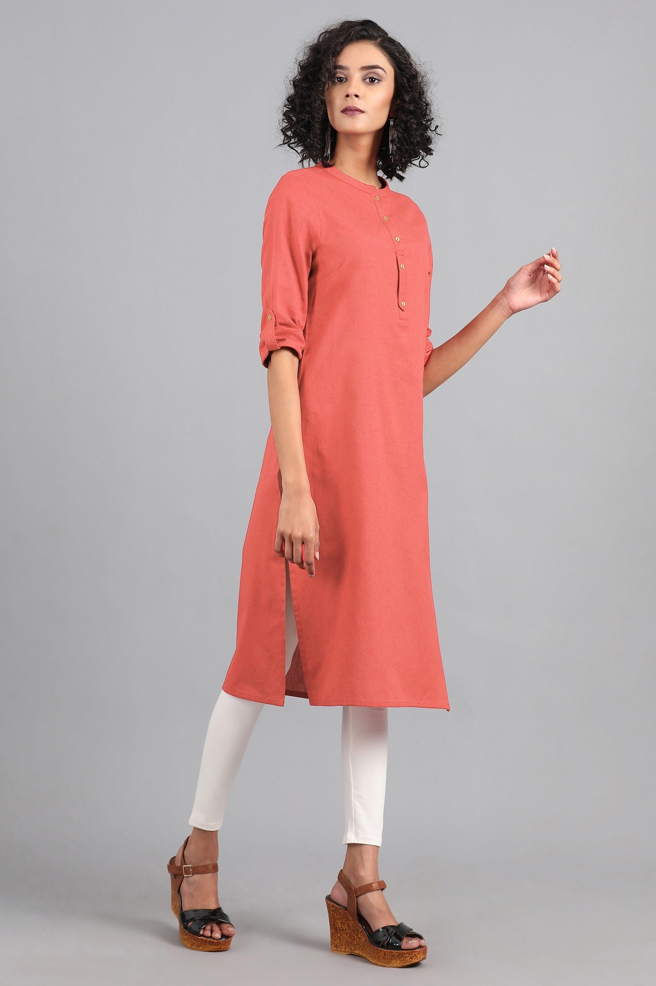 Coral Mandarin Neck Solid kurta