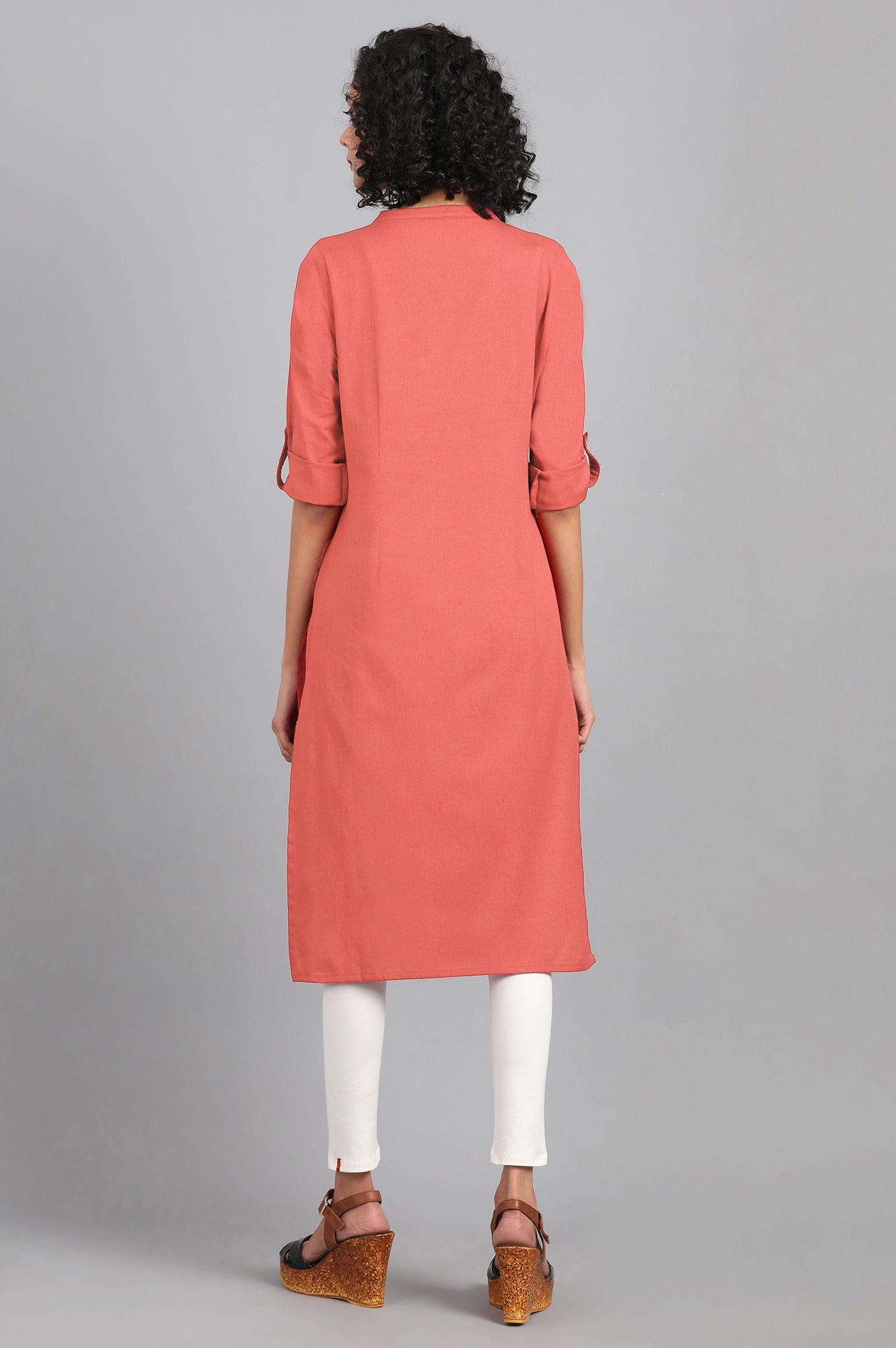 Coral Mandarin Neck Solid kurta