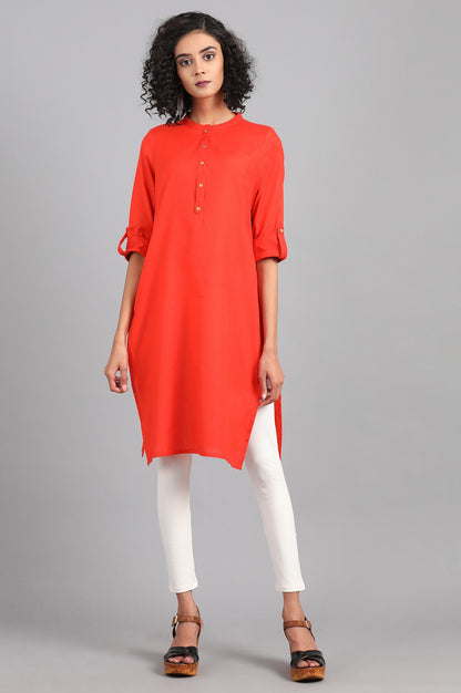 Orange Mandarin Neck Solid kurta