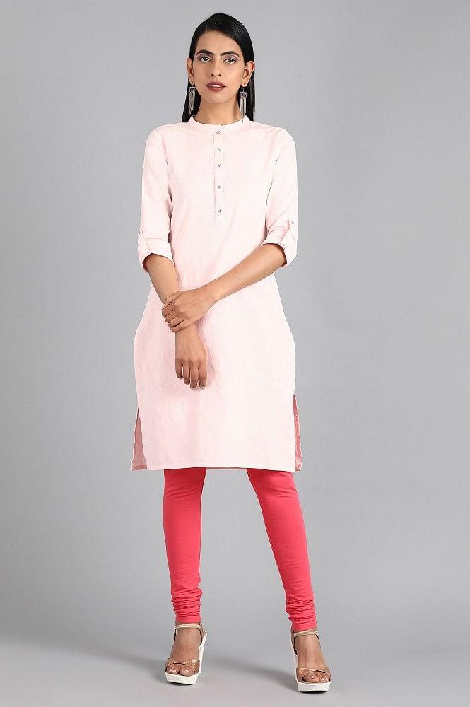 Pink Mandarin Neck Solid kurta - wforwoman