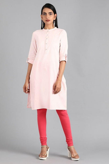 Pink Mandarin Neck Solid kurta - wforwoman