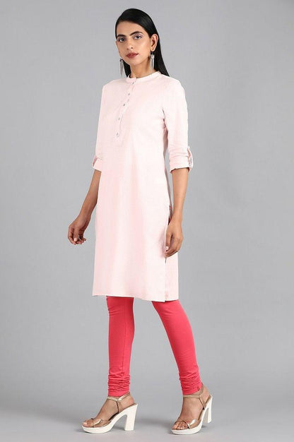 Pink Mandarin Neck Solid kurta - wforwoman