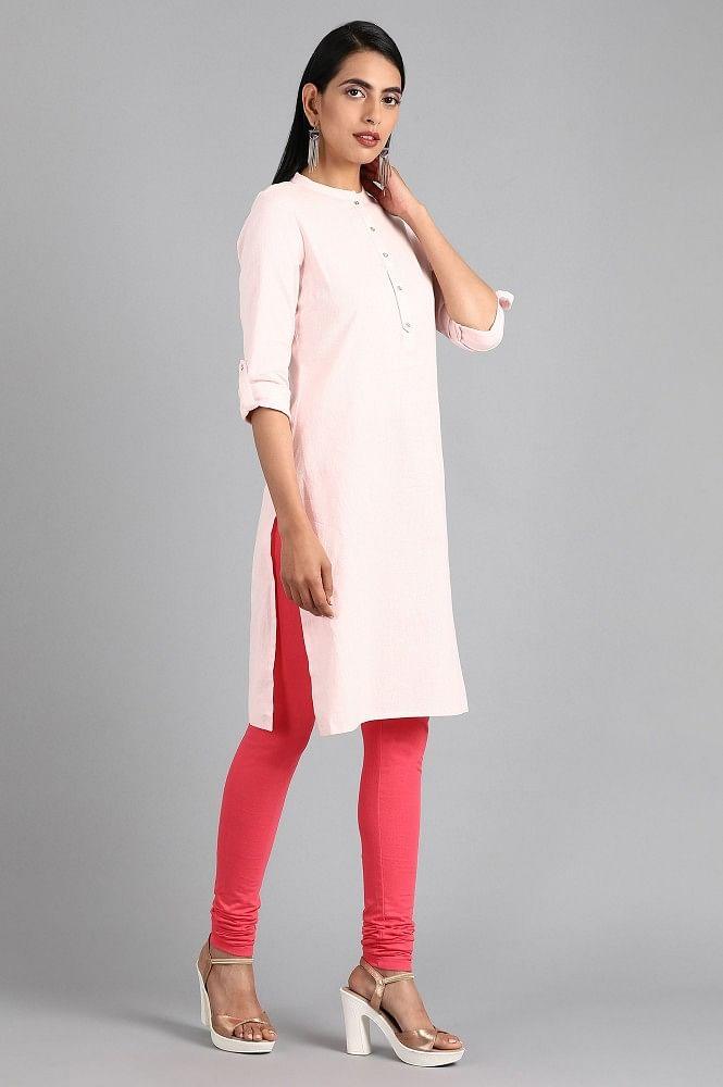 Pink Mandarin Neck Solid kurta - wforwoman