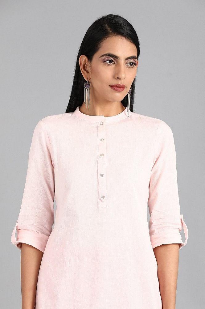 Pink Mandarin Neck Solid kurta - wforwoman