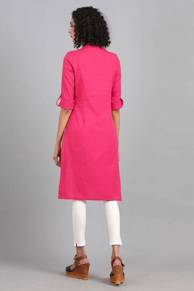 Pink Mandarin Neck Solid kurta - wforwoman